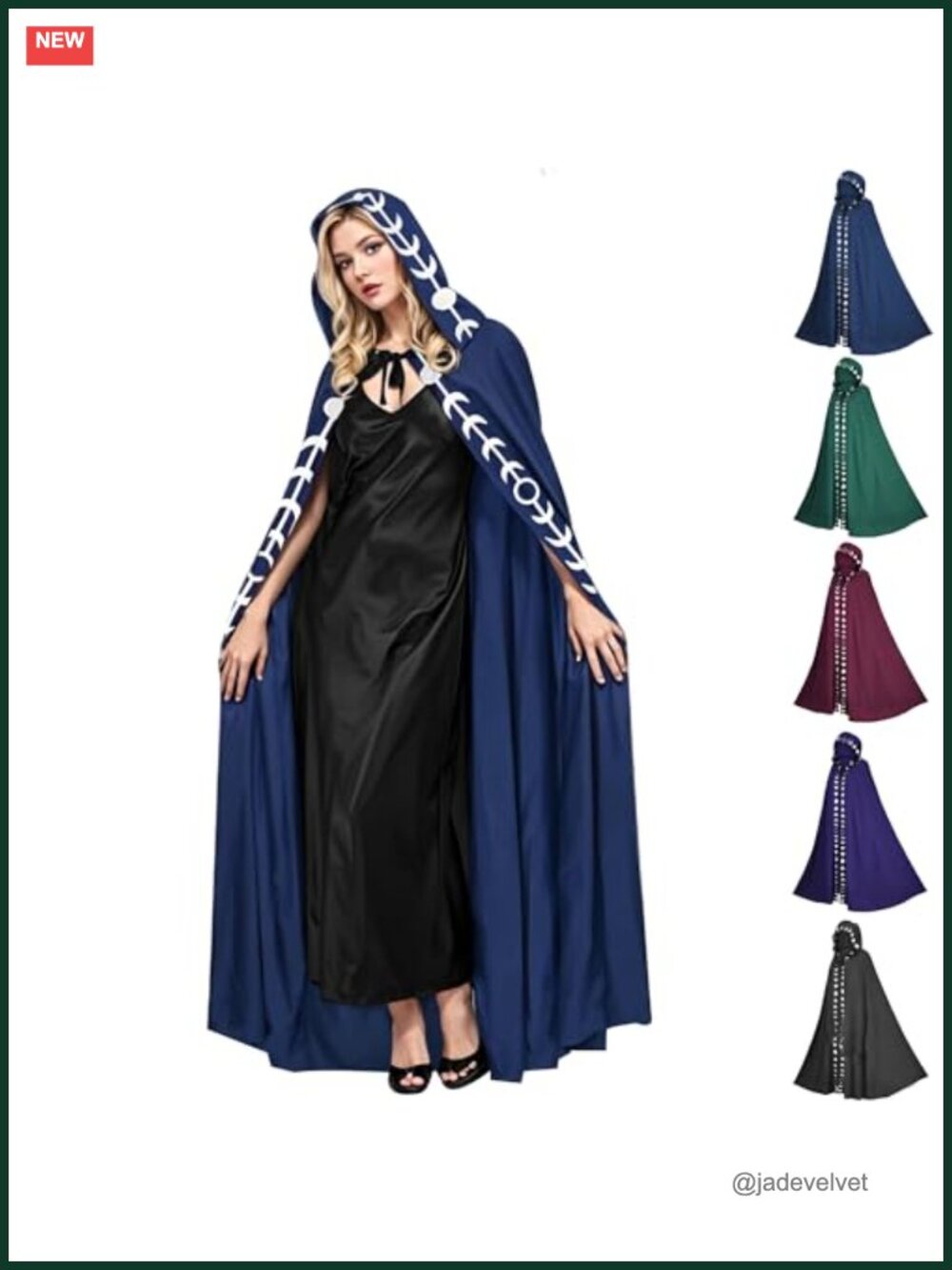 Hooded Moon Embroidery Cloak Medieval Renaissance Cosplay Cape